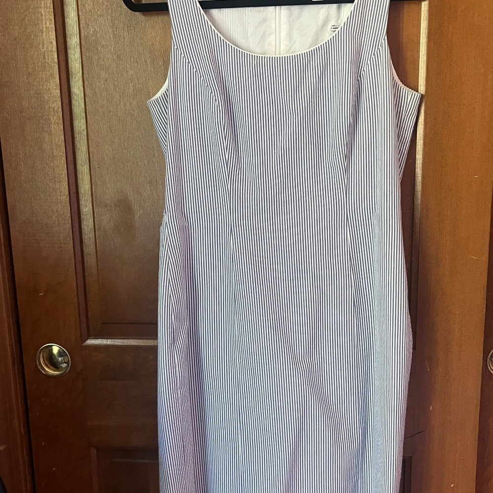 Tahari Blue and White Striped Midi Dress